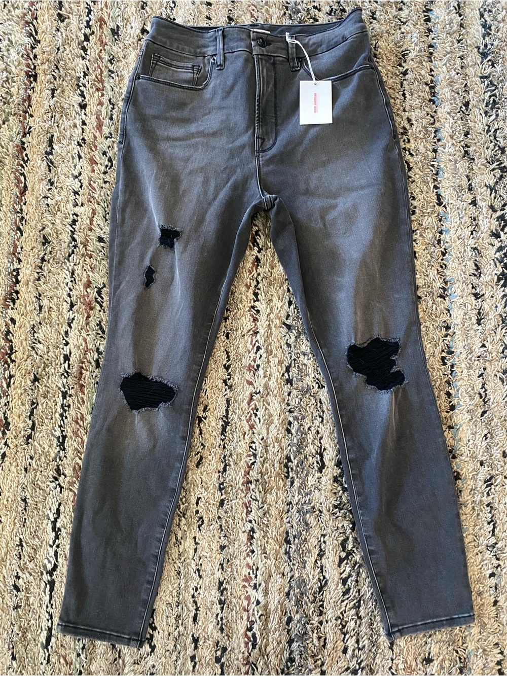 Good American Washed Black Gray Distressed Skinny Jeans. Size 8/29